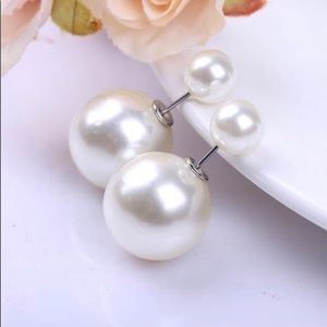 Double Sided Faux Big Pearl Earrings